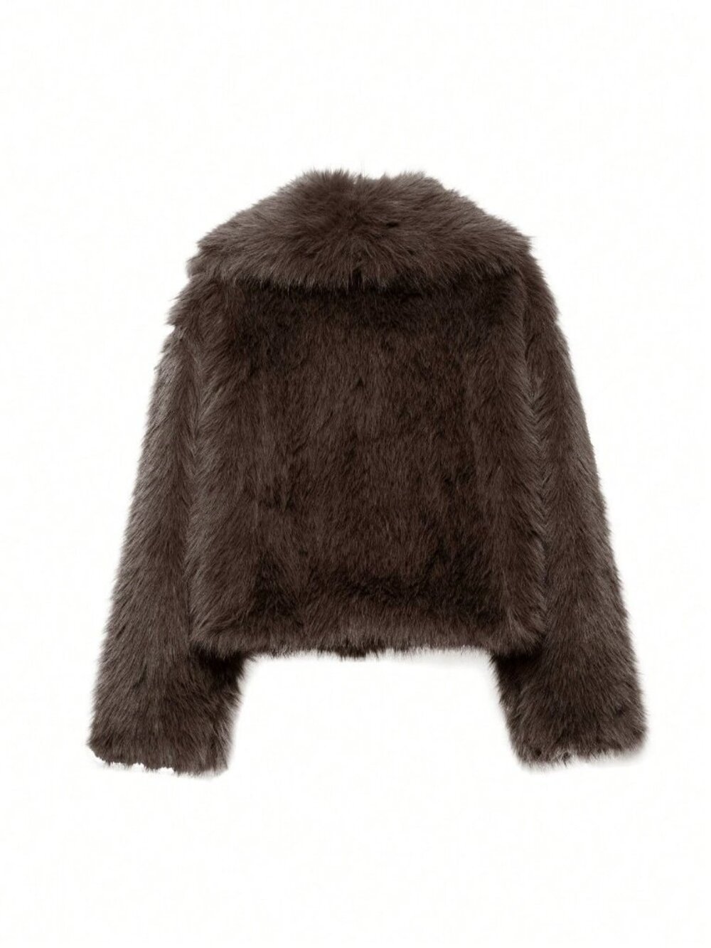 Brown Casual Women's Faux Fur Collar Short Jacket - Picture 5 of 9